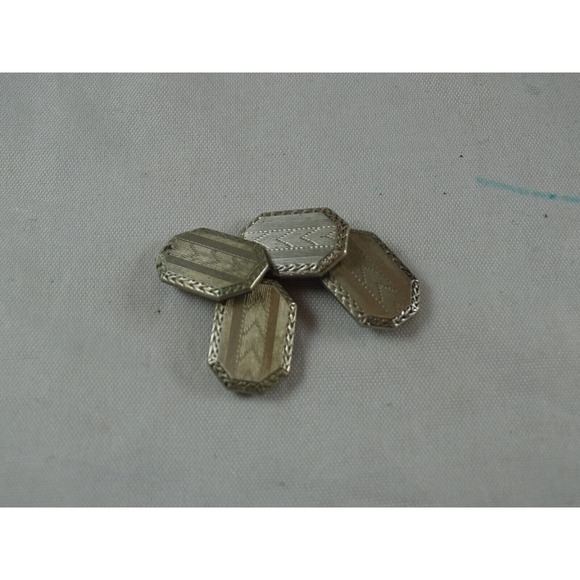 Antique Parks Bros. and Rogers Etched Cufflinks Clover Horseshoe Hallmark Silver - Picture 4 of 9